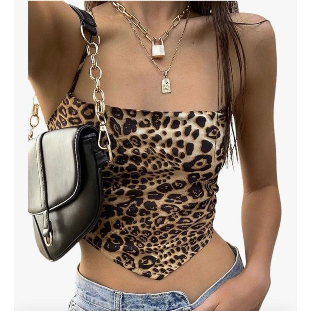 Madrag Leopard Print Tie Front Cami Top Y2K Animal Print Women Size XL